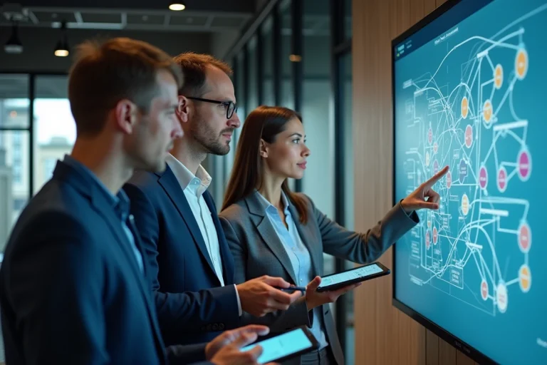 Equipe de professionnels analysant un diagramme digital