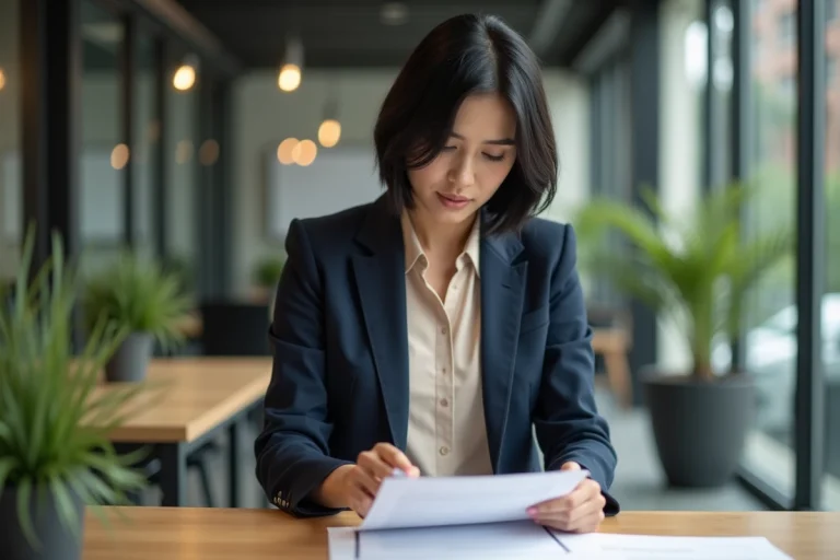 Femme confiante dans un espace de coworking moderne