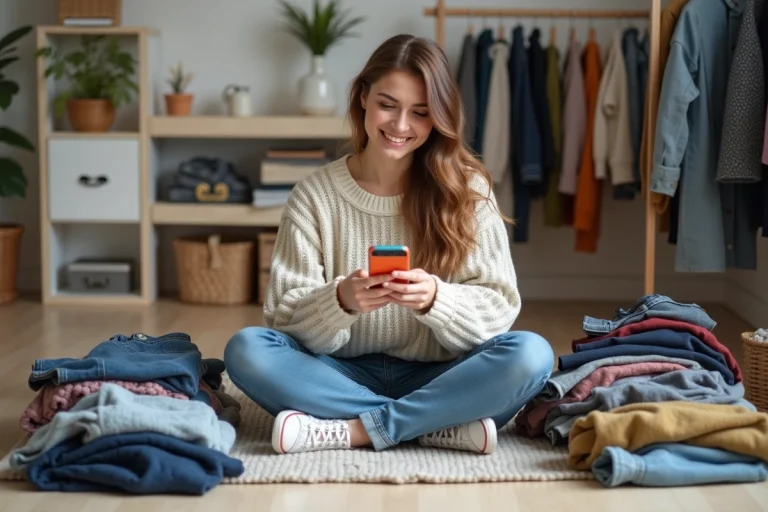 Jeune femme en mode vintage dans une chambre lumineuse
